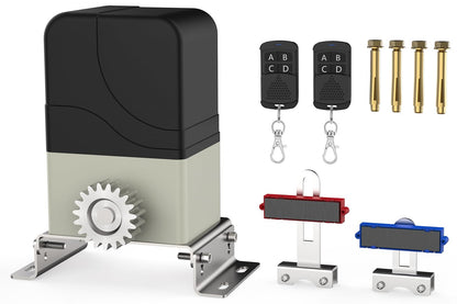 Blütezeit Automatic Sliding Gate Opener 900lbs with 2 Remote Controls, Rack Driven Electric Slide Gate Motor for Driveway Fence Rolling Gates with Complete Hardware Kits (Racks NOT Included)