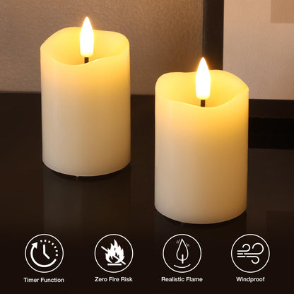 Girimax Ivory Christmas Flameless Votive Candles with Timer Batteries, 2x3 inch Small LED Pillar Candles Flickering Real Wax Set of 6