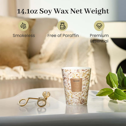 M&SENSE Lemon Vanilla Scented Soy Candle, 3 Wick Highly Scented 14.1 Oz 75H, Aromatherapy Christmas Gift for Women and Men