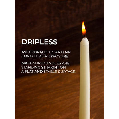 CANDWAX 10 inch Tapered Candles - Set of 12 Pearl Unscented Dripless Candlesticks - Perfect for Dinner - Ivory Candle