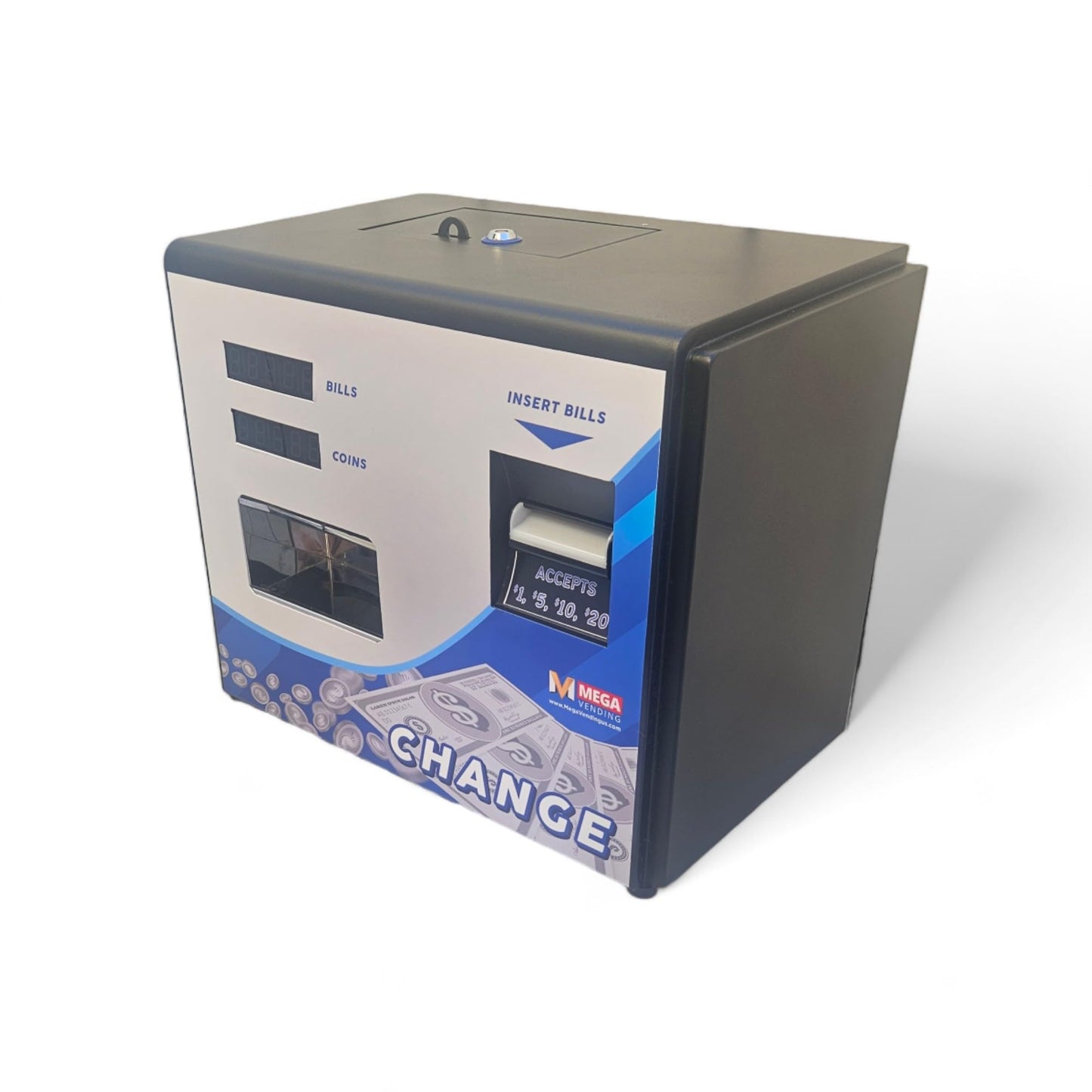 Mega Vending Dollar Bill Changer Machine (Black) – Rear Door Bill-to-Coin Machine for Laundromats, Arcades & Slots – Dispenses Quarters or Tokens, 3000 Coin Capacity
