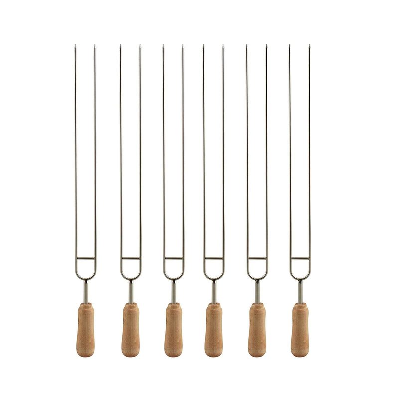 IMEEA 15.3-Inch Double Prong Stainless Steel Kabob Skewers for Grilling BBQ Kebabs Skewers with Wooden Handle Reusable Shish Kebab Forks for Meat, Vegetables, Shrimp