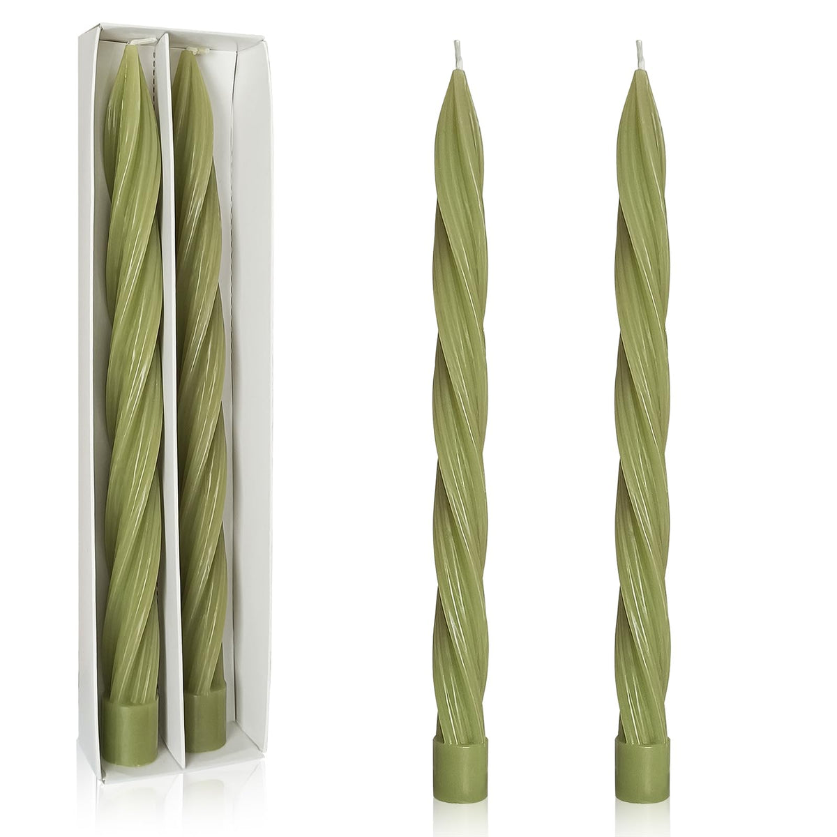 Handmade Unscented Long Spiral Taper Candle Grass Green 10 Inch Smokeless Tall Twisted Candlesticks Elegant Design for Home Weddings Festive Seasons Décor