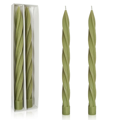 Handmade Unscented Long Spiral Taper Candle Grass Green 10 Inch Smokeless Tall Twisted Candlesticks Elegant Design for Home Weddings Festive Seasons Décor