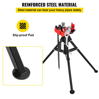 VEVOR Tripod Pipe Chain Vise, 1/8"-5" Pipe Capacity, 36.4“ Length Chain Vise Stand with Portable Folding Steel Legs, for Grabbing, Supporting and Bending Pipes in Factory, Workshop and Home