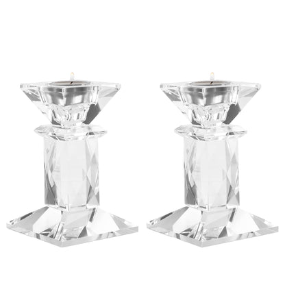 DONOUCLS Crystal Candle Holders Pack of 2, Clear Crystal Taper Candlesticks Holders, Table Centerpiece Home Decor for Wedding, Dining, Party(4.9in Tall)