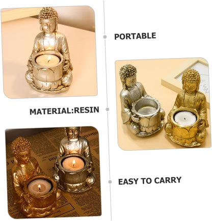Resin Candle Holders Set Zen Statue Suitable for Meditation Feng Shui and Home Festival Decor Bring Good Luck