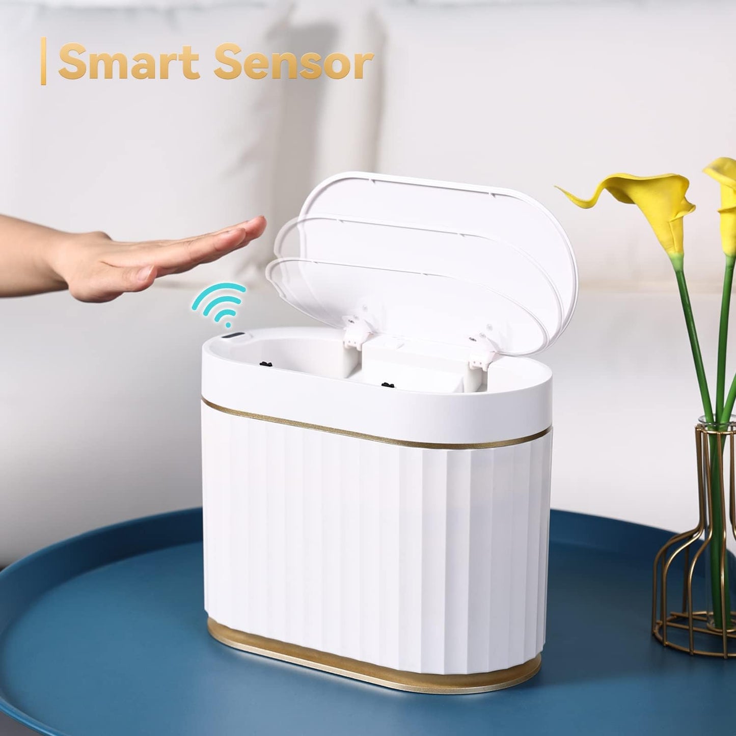 ELPHECO Mini Trash Can with Lid Small Desktop Lid, 1.3 Gallon Countertop Automatic Garbage Can, Commercial Tiny Motion Sensor Waste Basket for Bathroom, Coffee, Bedroom, Office