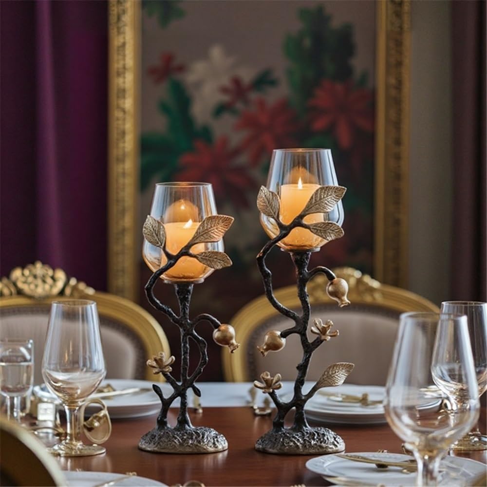 Candlesticks Home Creative candle holder Ornaments Retro Table Decoration Metal Glass Candle Holder Decorative candle holder(Large)
