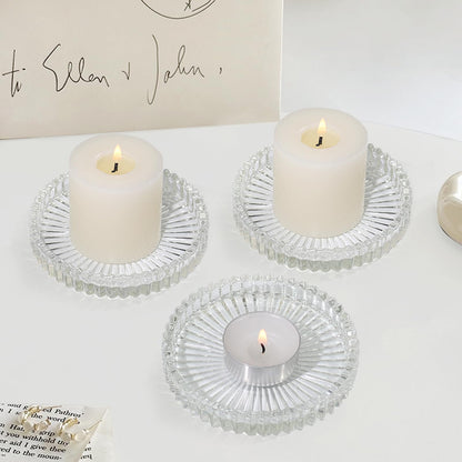 CHOCSTAY Glass Pillar Candle Holder, 4" Clear Candle Plates Set of 3, Glass Candle Holders for Wedding, Party, Holiday, Home Decor, Table Centerpiece