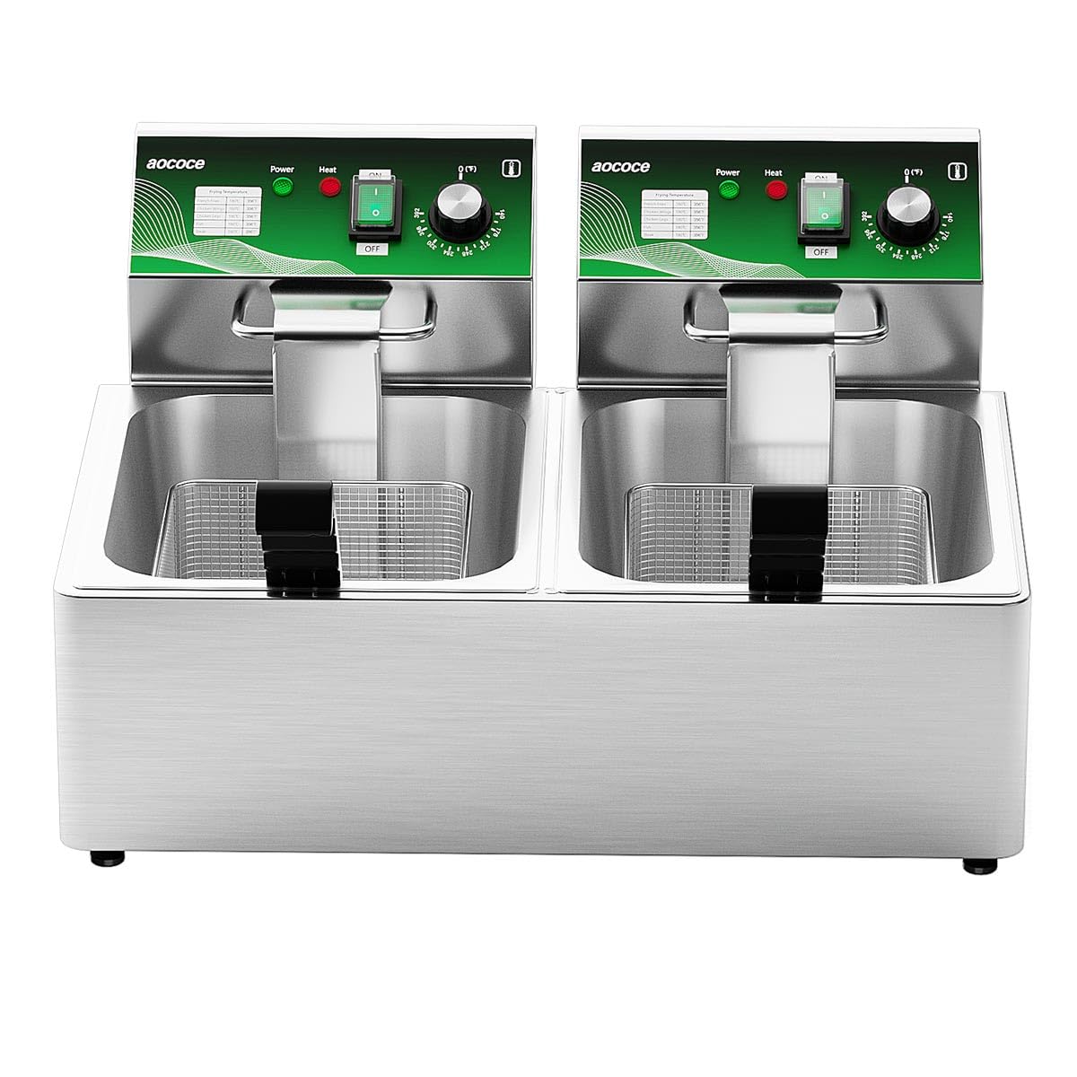 10L+10L (10.57QT+10.57QT) Dual Electric Fryer with 2 Baskets - 3400W Stainless Steel, One-Touch Switch & Temp Control, Commercial Countertop Frye