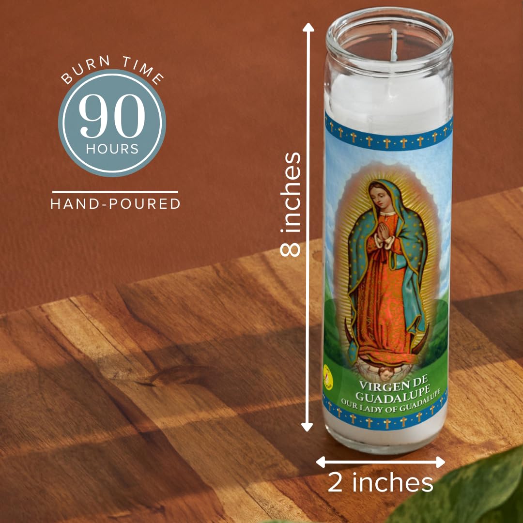 Simply Soson Lady of Guadalupe Prayer Candle, 3 Pack, Great for Sanctuary Vigils and Prayers, Unscented Glass Candle Set, Jar Candles, Devotional Spiritual Religious Church Cemeteries