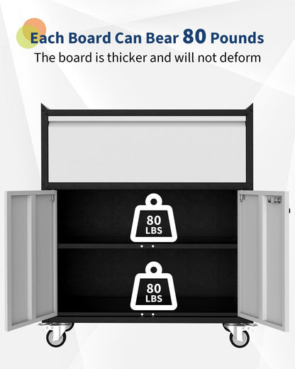 IDEALHOUSE Heavy Duty Rolling Tool Cabinet - Mobile Metal Storage with Lock, 4 Wheels & Adjustable Shelf for Garage Workshop Organization (Grey)