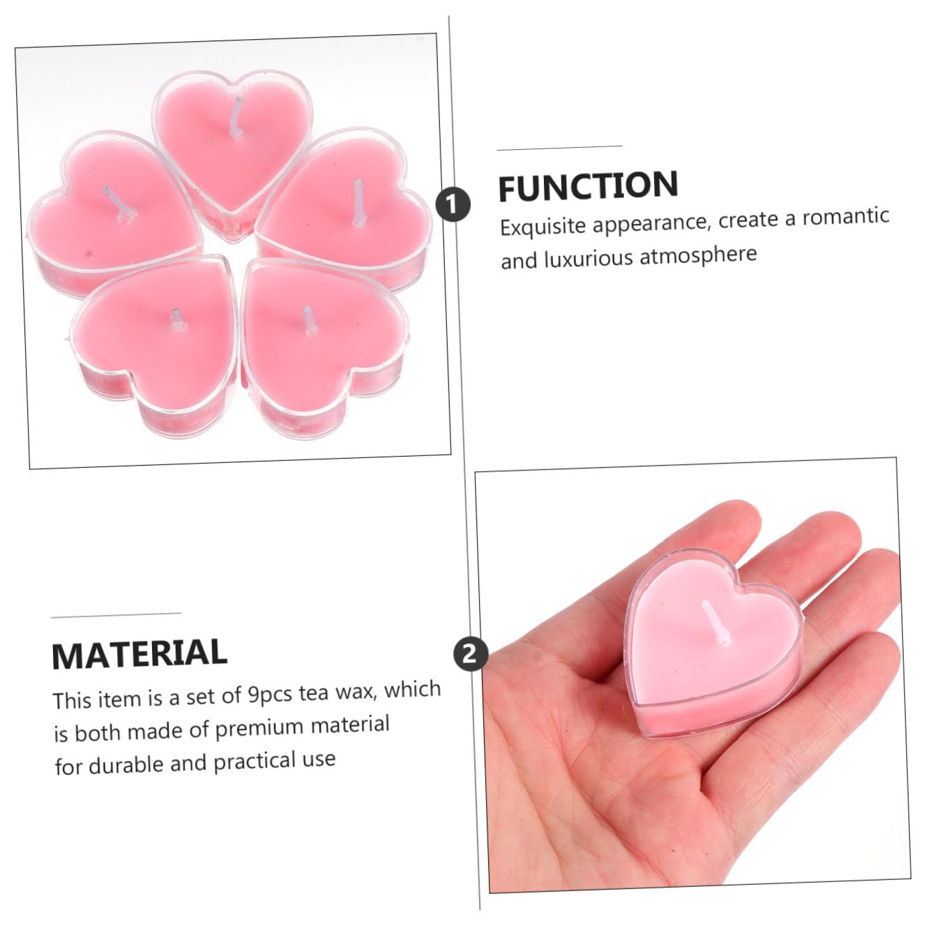 VALICLUD 9Pcs Heart Shaped Scented Tea Light Candles Romantic Paraffin Wax for Wedding Christmas Home Decor with Tealight Holder Long Burning Pink Rose Fragrance