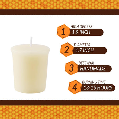 Pure Ivory White Beeswax Votive Candles-4 Pack Natural Votives Set for Home Room Decor Party Wedding Spa,12 Hours Burn