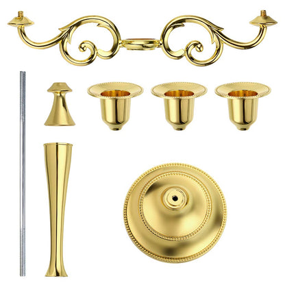 OwnMy 3 Arms Metal Candelabra Candlestick Silver European Elegant Candle Holder Candle Stand for Wedding Dining Table Christmas Party Home Decoration (Golden Tone)