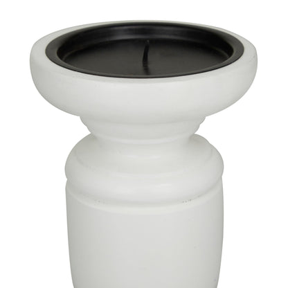 Deco 79 Mango Wood Turned Style Pillar Candle Holder, Set of 3 10", 8", 6"H, White
