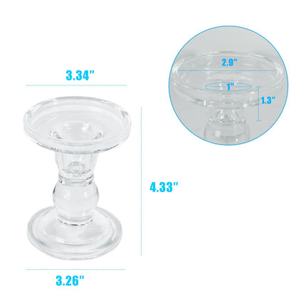 DreamsEden Clear Glass Candle Holder, 1 Pair Crystal Transparent Taper Candle Holder for Pillar Taper Tea Lights, Single Elegant Table Desk Shelf Decor for Home Wedding Party