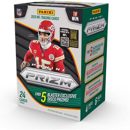 2025 Panini NFL Prizm Football Trading Card Blaster Box (5 Blaster Exclusive Disco Prizms Per Box)