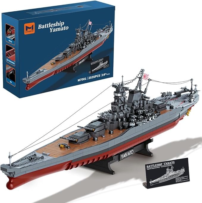 MISINI M7001 1:300 Japanese Yamato Battleship Building Blocks Set 2569 Pieces WWII Navy Ship MOC Toy Excellent Battleship Model Building Gift and Collection for Military Enthusiasts and Adults