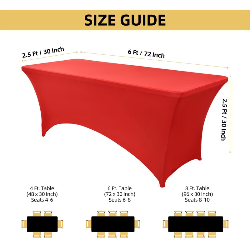 ZarzaaSik 10-Pack 6ft Red Spandex Table Covers for Rectangle Standard Folding Tables - Wrinkle Resistant Stretch Tablecloths - Ultimate Fitted Table Protector for Parties, Banquet, Wedding