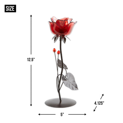 Zingz & Thingz Beauty in The Petals Collection Floral Tealight Candle Holder, 5x4.125x12.5, Romantic Rose