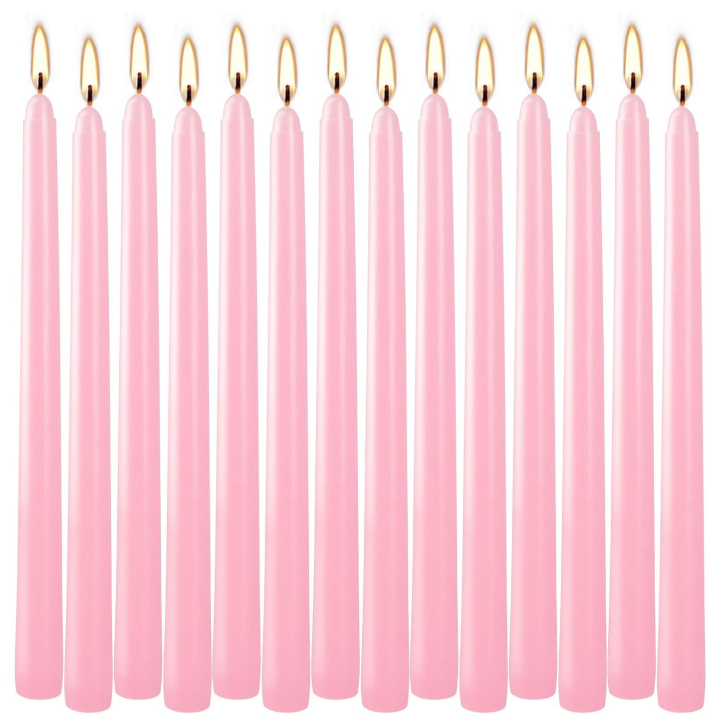 14-Pack Pink Taper Candles - 10 Inch Unscented Dripless Candlesticks, Long Burning for Weddings, Bridal Showers, Valentine's Day & Romantic Dinner Parties