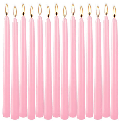 14-Pack Pink Taper Candles - 10 Inch Unscented Dripless Candlesticks, Long Burning for Weddings, Bridal Showers, Valentine's Day & Romantic Dinner Parties
