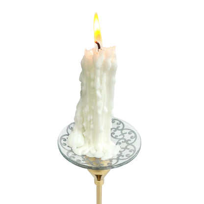 VGEUNA 4 Pieces Patterned Glass Bobeches for Candlestick Holder, Silver Glitter Design, Candle Drip Protector Guard, Wax Catcher Ring Accessories (Silver Glitter)