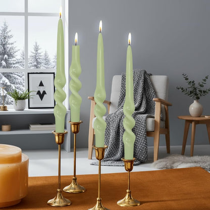 Green Spiral Taper Candles Long Twisted Candlestick Unscented Candle Stick Unique Tapered Candle for Dinner Home Decor Wedding Party Church