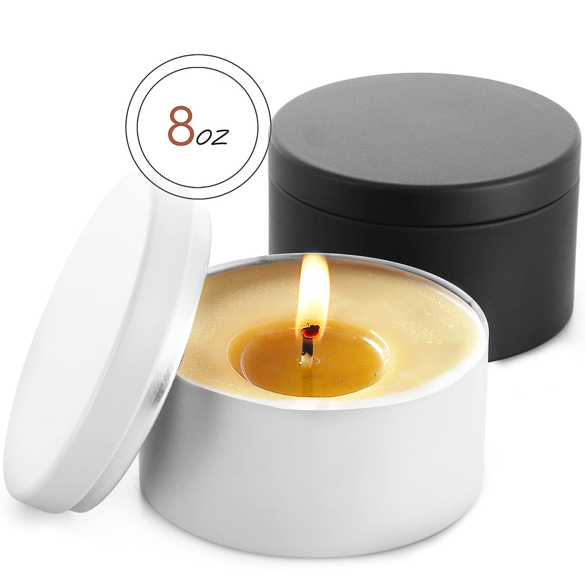 Hearth & Harbor Tin Candle Jars for Making Candles - DIY Candle Containers with Lids - Metal Candle Jars - Bulk Tins Storage for Candle - (12 Pieces) - (8 Ounces) - Solid Black and White