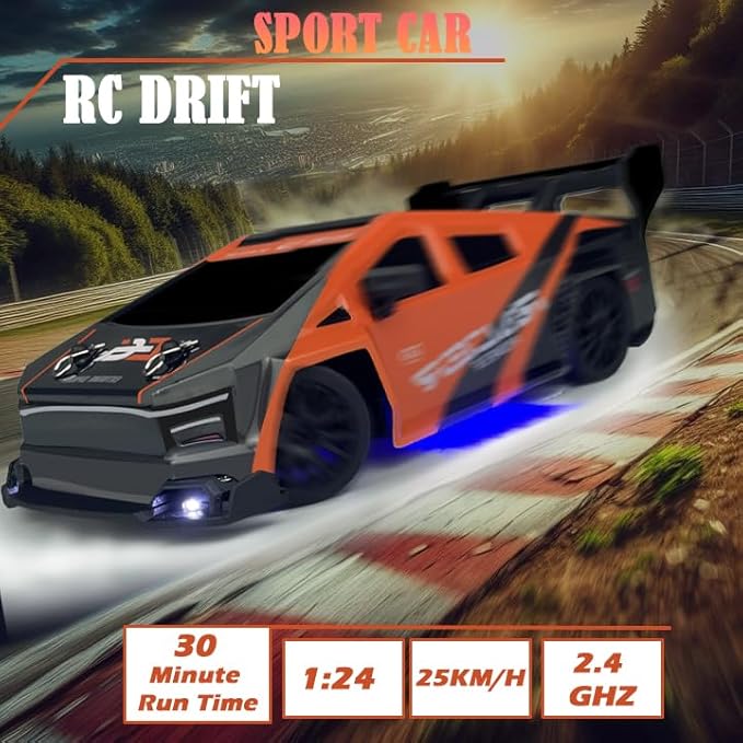 1:24 RC Cybercar 2.4GHz RC Drift Cars with LED Light Race Car Toys for Boy Girl 8-12 Years Old Speed Adjustable 25Km/HHigh Speed RC Racing Cars Perfect Toy Gift for Boys &amp Girls