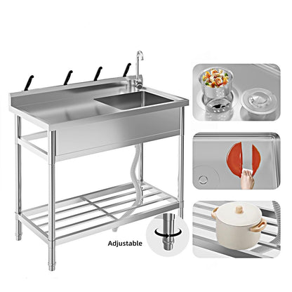 Stainless Steel Utility Sink, 47" x 20" x 37" Free Standing Single Bowl Sink with Faucet, Legs, Cold and Hot Water Pipe for Laundry, Kitchen, Garage, Outdoor, Garden, Heavy-Duty, Easy to Clean