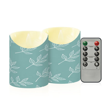 Gravopti White Leaf 2 Pack Flameless LED Pillar Candles with Remote & Timer, Battery Operated, Flickering Wax Candle for Wedding, Romantic Home & Party Decor