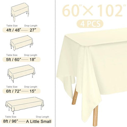 JALANCY 4 Pack Rectangle Tablecloth for 6 Foot Tables Washable Polyester Table Cover for Wedding Dining Table Parties Banquet（60x102 Beige）