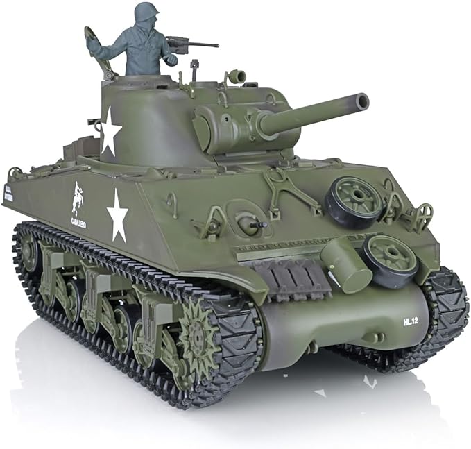 Heng Long US in Stock RC Tank 2.4G 1/16 Scale 7.0 Plastic Version M4A3 Sherman Smoking Unit Battle Tank Military Transport Vehicles 340° Rotating Turret IR Combat Model 3898 BB Airsoft