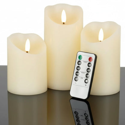 VENTA Set of 3 Warm Ivory Pillar Candles | Real Wax Battery Operated Candles with Flickering Flame | Timeless Year-Round Decor for Weddings, Mantels & Centerpieces
