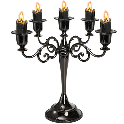 YOUEON 5 Arm Black Candelabra, Candelabra Candle Holder, 10 Inch Tall Candlesticks Holder, Elegant Taper Candle Holder Centerpiece for Wedding, Church, Halloween, Dining, Home Decor