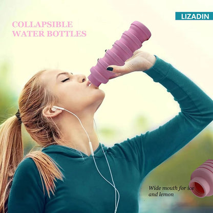 LIZADIN Collapsible water bottles 3 Pack with brush,BPA Free Travel Silicone Water Bottle with Carabiner,Reusable Foldable Portable Lightweight Sports bottles for Gym Camping Hiking (Black+Pink+Blue)