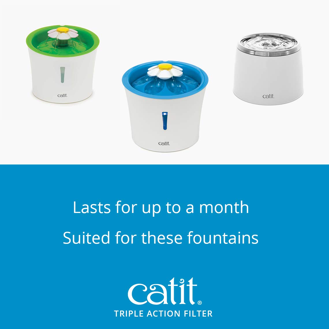 Catit Triple Action Replacement Original Water Fountain Filters, 12 Pack – Official Replacement Filters for Catit Cat Drinking Water Fountains