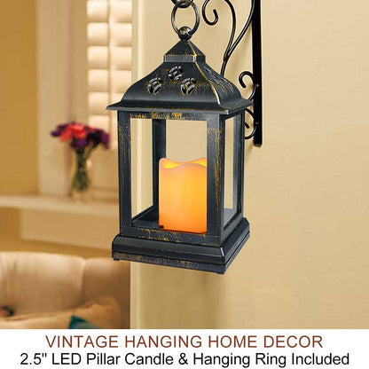 Bright Zeal 2-Pack 9.5" Distressed Bronzes Indoor Candle Lantern with LED Flameless Candle - Battery Operated Lanterns Indoor Decorative Lanterns with Timer Candles