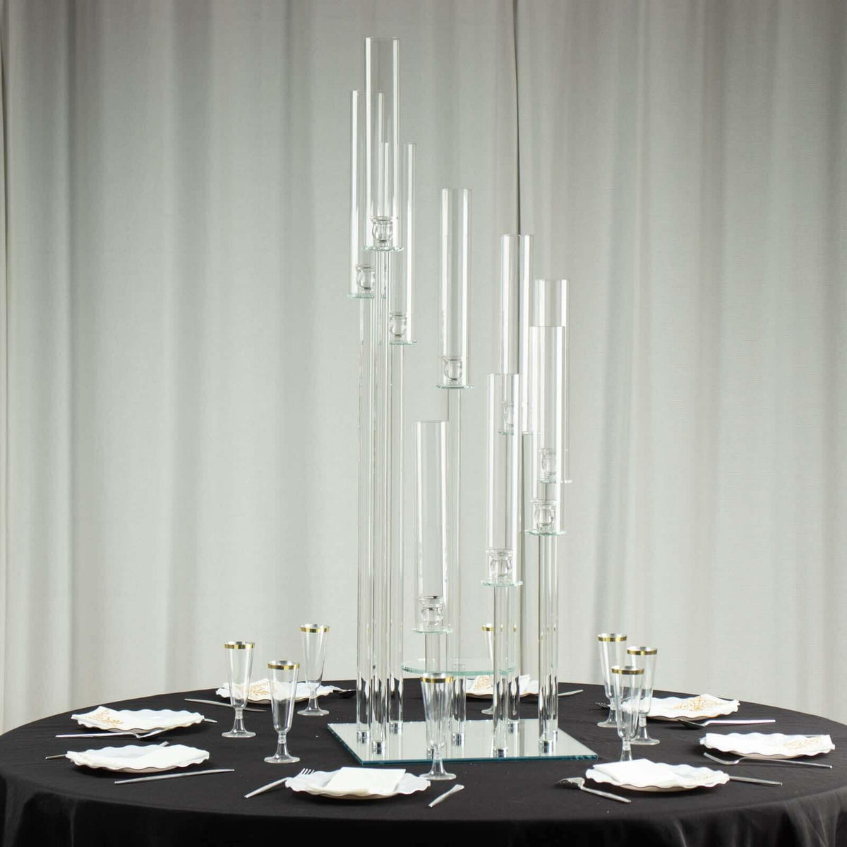 Efavormart 48" Crystal 9-Arm Cluster Glass Candelabra Floral Pedestal Stand, Square Hurricane Taper Candle Holder Stand