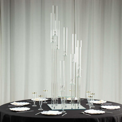 Efavormart 48" Crystal 9-Arm Cluster Glass Candelabra Floral Pedestal Stand, Square Hurricane Taper Candle Holder Stand