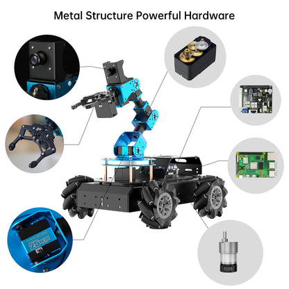 LewanSoul ROS Robotic Arm with Raspberry Pi 5 8GB Open Source Programming FPV AI Vision 6DOF/Axis Smart Robot Kit, 4WD Mecanum Wheel Big Chassis, ArmPi Pro with RPi 5 8GB