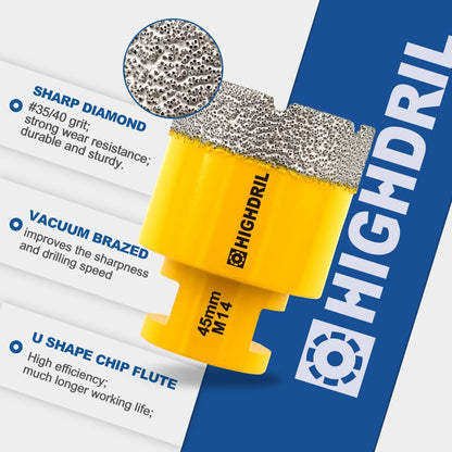 HIGHDRIL Diamond Hole Saw Kit - 6/6/8/20/25/35/50/75/100mm Drill Bits, 20mm Finger Bit, 50mm Chamfer Bit, SDS Plus Adapter, 12Pcs Diamond Core Drill Bit Set for Porcelain Ceramic Tile Granite Marble