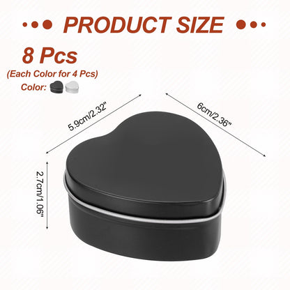 MECCANIXITY Heart Shaped Candle Tins, 2 oz Empty Metal Tin Cans Candles Containers for Candle Making Candies Gifts DIY Crafts, Black and Silver, Pack of 8