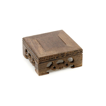WDONAY Wooden Display Stand Base 3.15"×3.15" Square Wood Carved Pedestal Oriental Style Stand for Vase, Teapot, Table Lamps