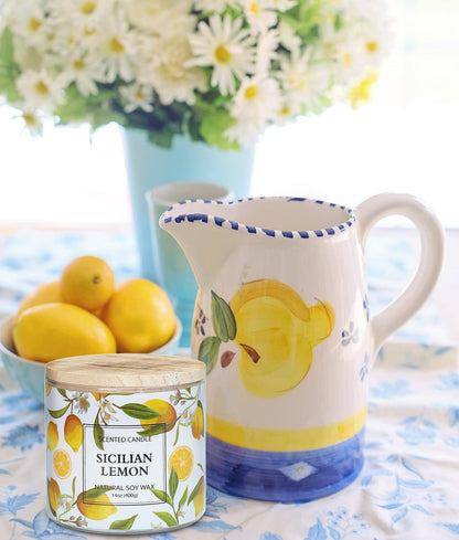 Lemon Candle, Sicilian Lemon Scented Candle, Large 3 Wicks Candle, 14 oz