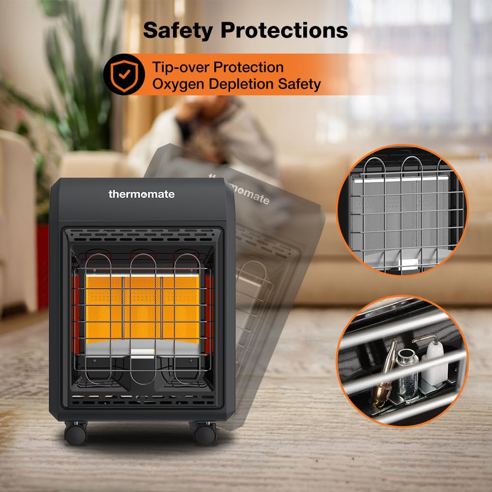 ThermoMate Propane Heater 18000 BTU With ODS & Tip-over Protection, Outdoor Gas Heater for Patio, Garage, Camping, Shop - Heating Up to 450 Sq. Ft, Gas Regulator & Hose Included