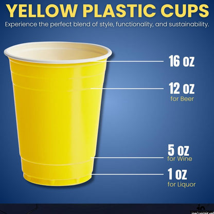 1InTheHome Yellow Plastic Party Cups, 16 Oz Disposable Drinking Cups, 50 Pack